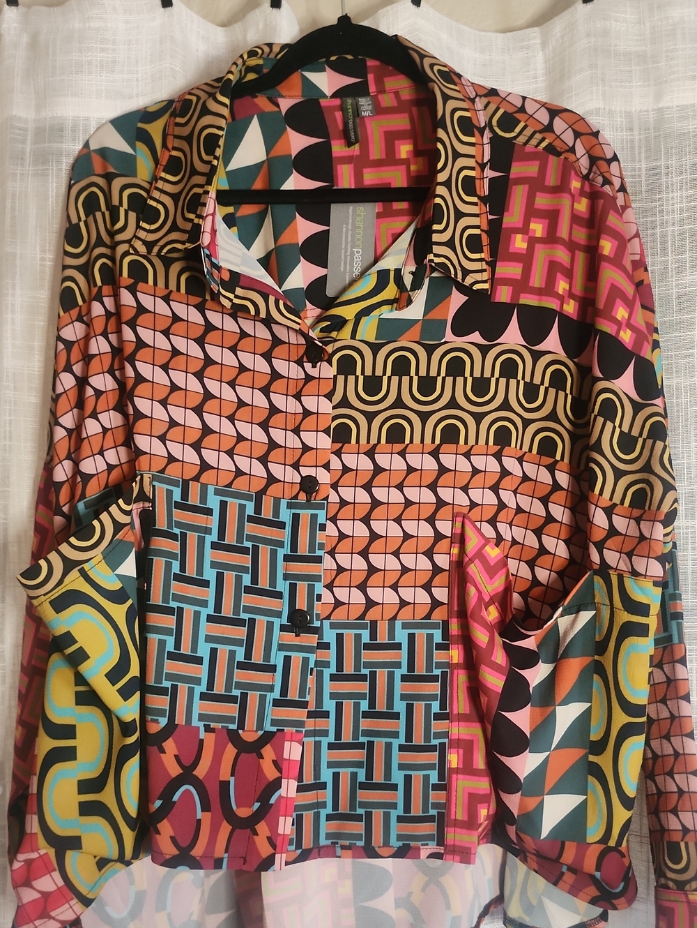Desigual Geometric Colorblock Button Front Top Women's Medium